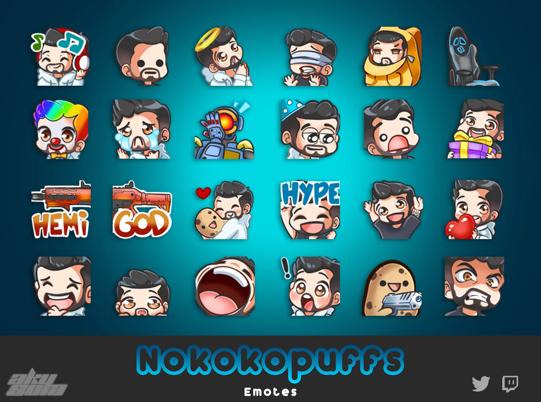 Nokokopuffs custom emote collection featuring expressive character reactions