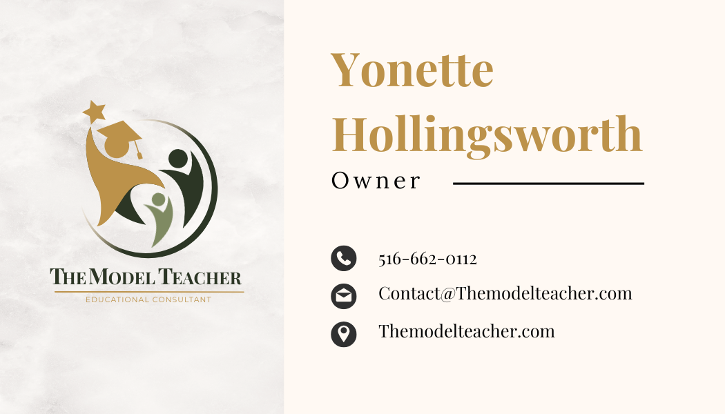 The Model Teacher business card back with contact details