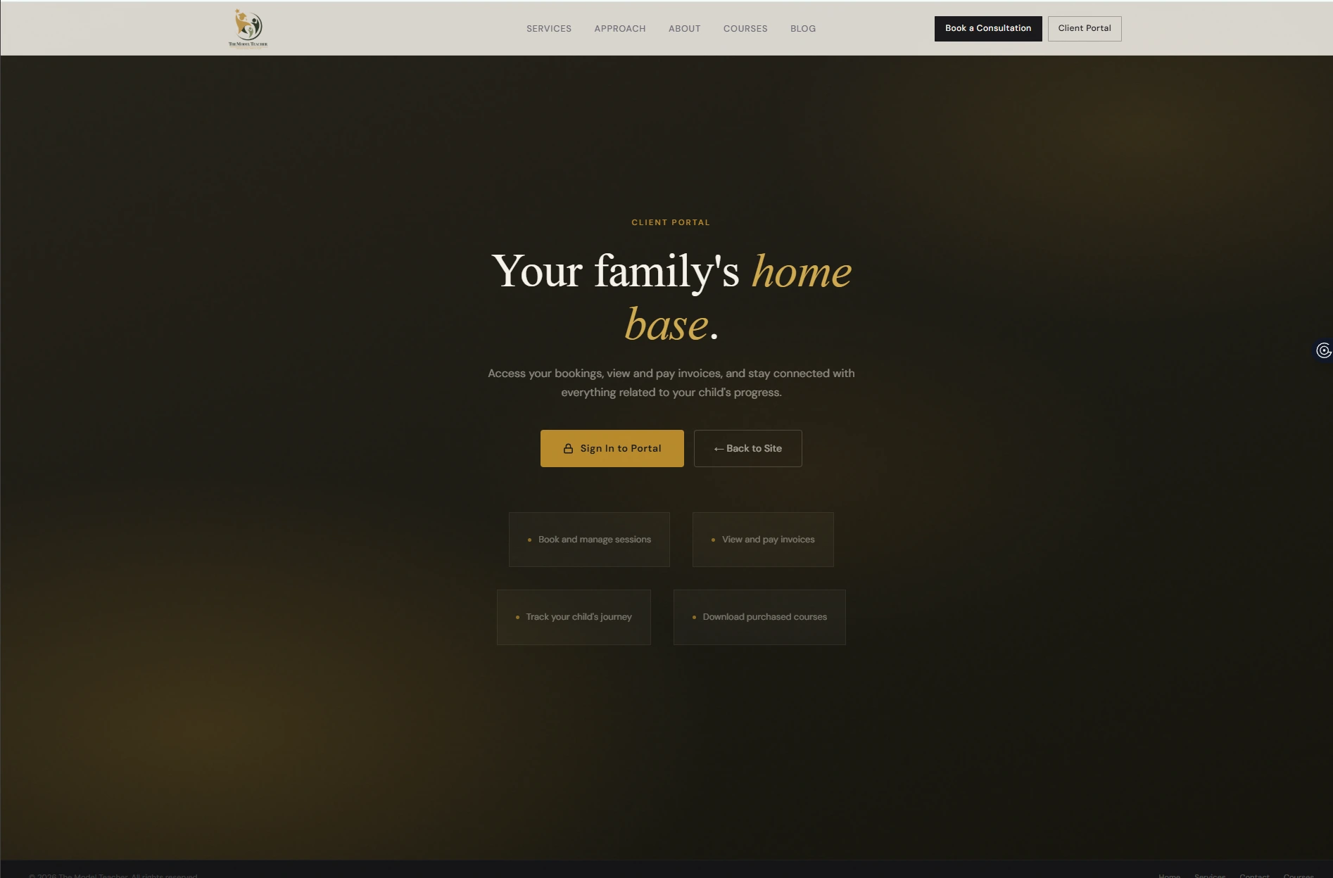 The Model Teacher client portal page