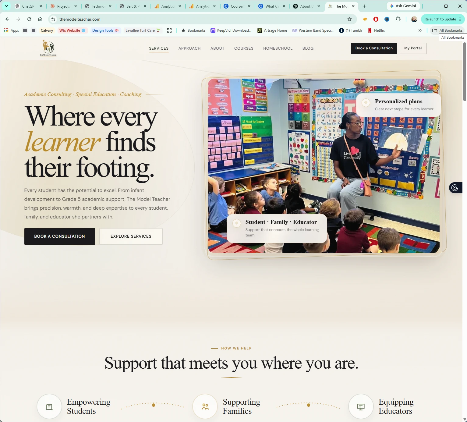 The Model Teacher website on a laptop mockup